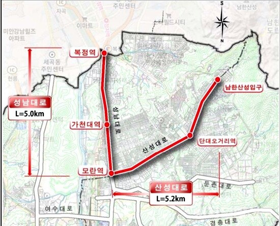 광역 BRT, 성남~복정구간 노선도@국토부 제공=시사연합신문